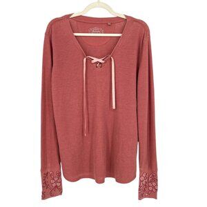 Panhandle Embroidered Lace Up Thermal Top Pink Size XL